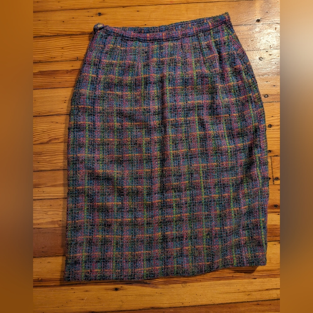 Multicolored vintage tweed pencil skirt